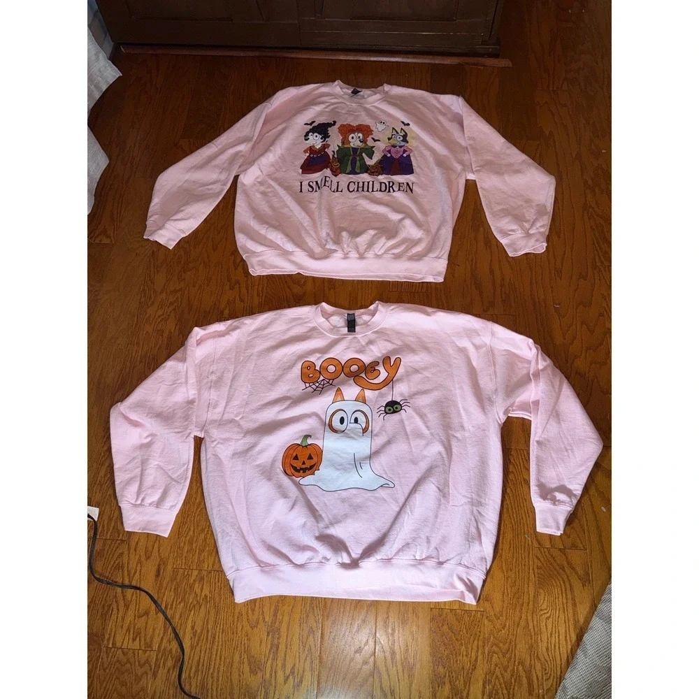 Lot of 2 Bluey Halloween Sweatshirts Pink Booey I Smell Children Sweatshirts